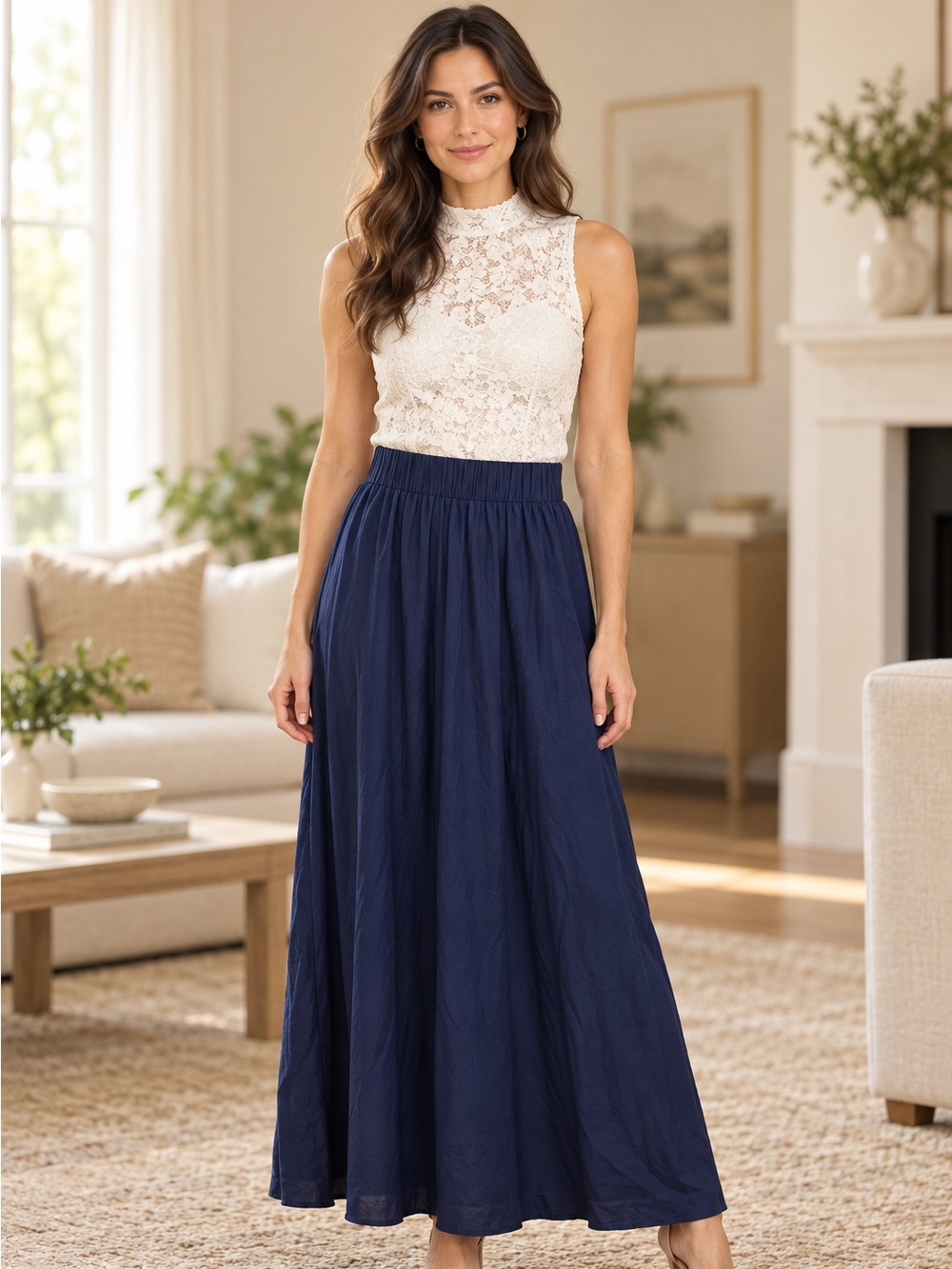 POINT Navy Blue Flowy Maxi Skirt Size XXS